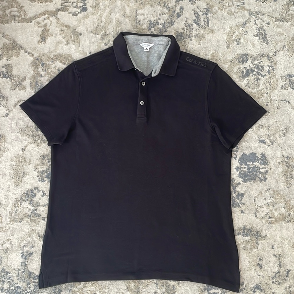 Calvin Klein Men’s 100% Cotton Slim Fit Black Polo Shirt Size Medium New